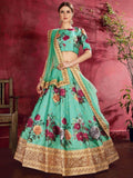 Green Floral Print Banglori Silk Wedding Wear Lehenga Choli - Zeel Clothing