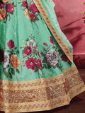 Green Floral Print Banglori Silk Wedding Wear Lehenga Choli - Zeel Clothing
