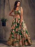 Green Floral Printed Organza Festival Lehenga Choli - Zeel Clothing