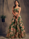 Green Floral Printed Organza Festival Lehenga Choli - Zeel Clothing