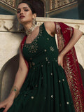Green Sequins Work Georgette Wedding Wear Gown With Dupatta - Zeel Clothing