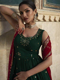 Green Sequins Work Georgette Wedding Wear Gown With Dupatta - Zeel Clothing