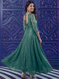 Fabulous Teal Green Embroidered Silk Mehendi Wear Anarkali Gown With Dupatta