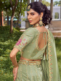 Rich Pista Green Beads Work Silk Engagement Wear Lehenga Choli