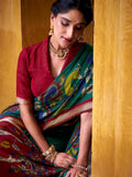 Dazzling Green Kalamkari Print Chanderi Silk Event Wear Saree With Blouse
