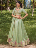 Rich Pista Green Beads Work Silk Engagement Wear Lehenga Choli