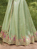 Rich Pista Green Beads Work Silk Engagement Wear Lehenga Choli
