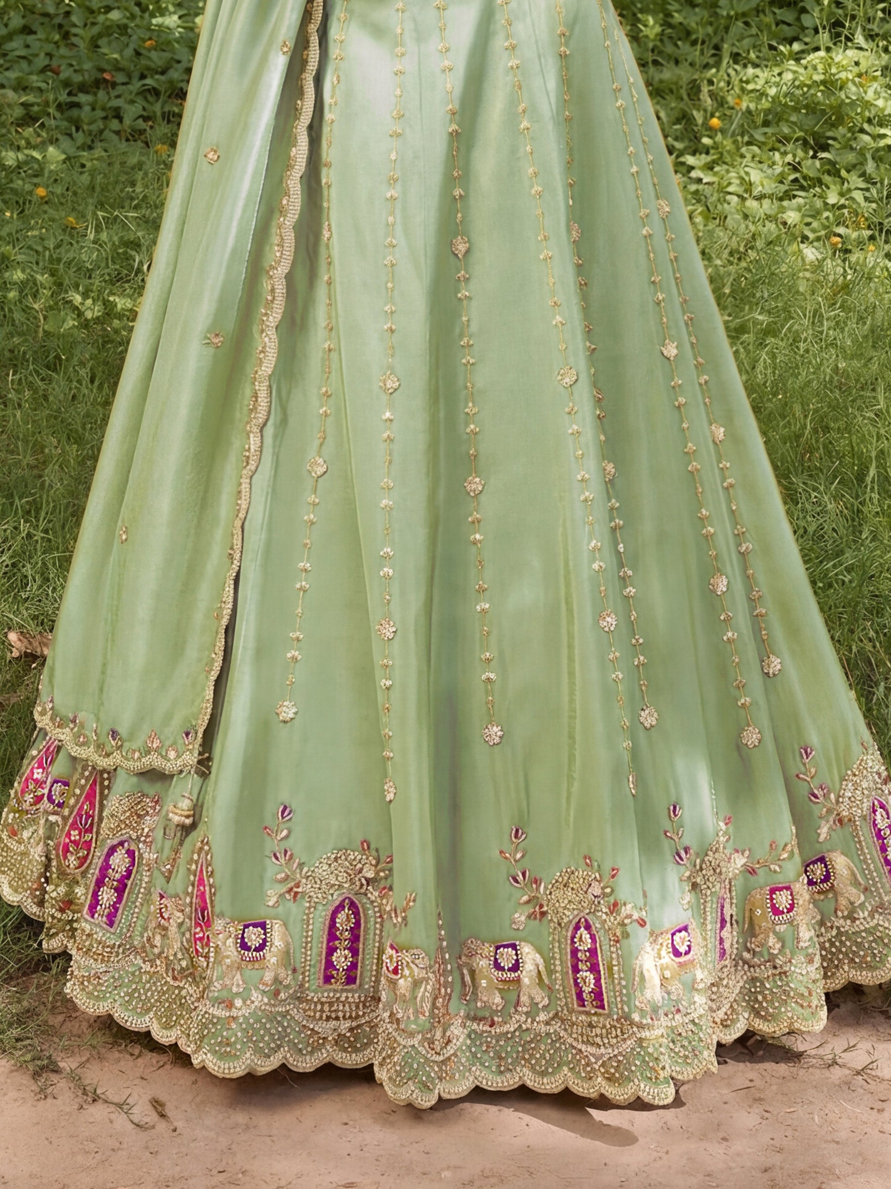 Rich Pista Green Beads Work Silk Engagement Wear Lehenga Choli