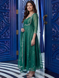 Fabulous Teal Green Embroidered Silk Mehendi Wear Anarkali Gown With Dupatta