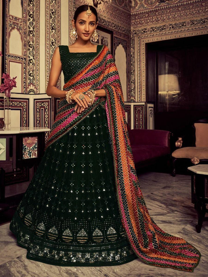 Beautiful Green Sequins Georgette Wedding Wear Lehenga Choli