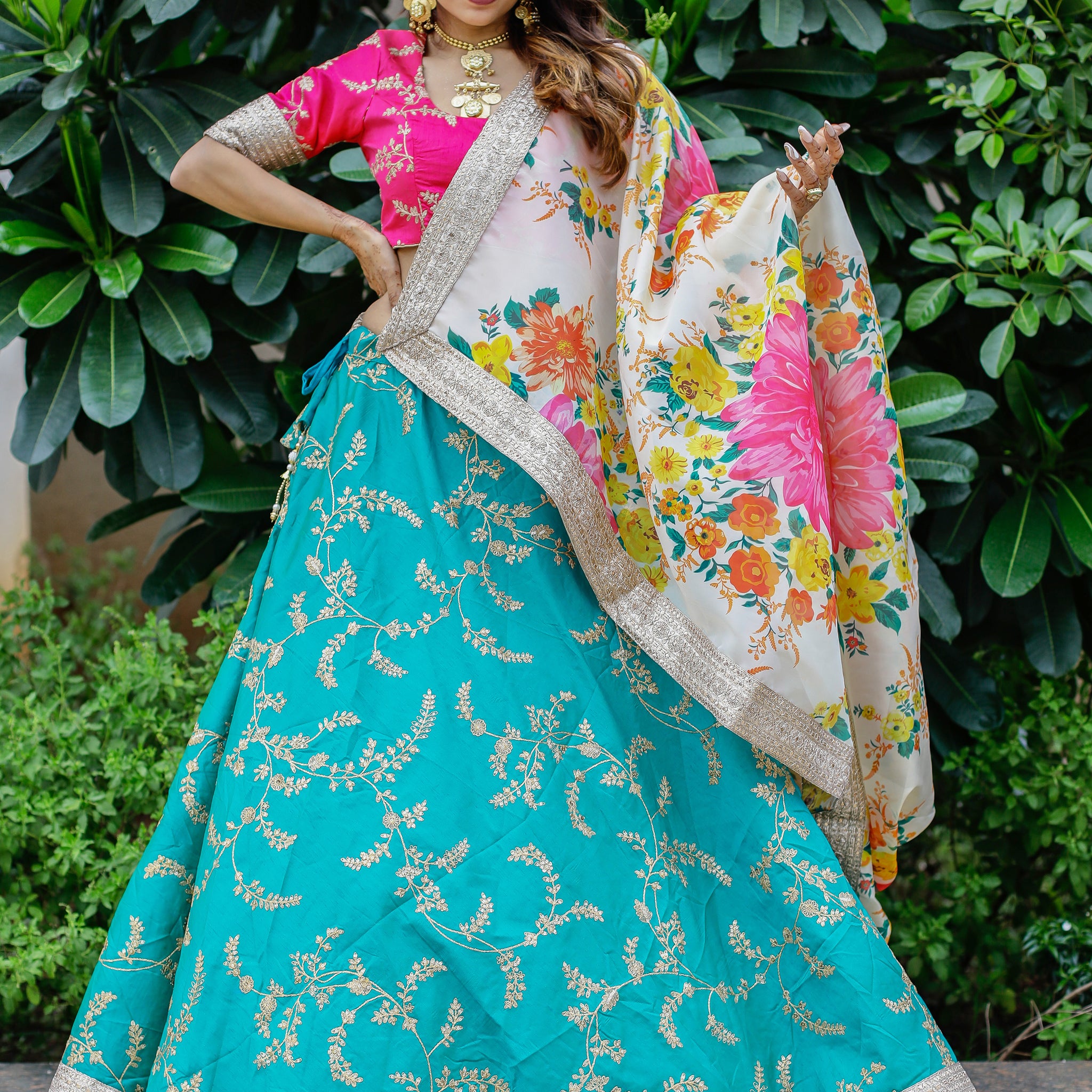 Wonderful Green Sequins Art Silk Lehenga Choli With Printed Dupatta
