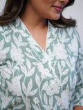 Beautiful Sage Green Printed Cotton Event Wear Pant Suit With Dupatta