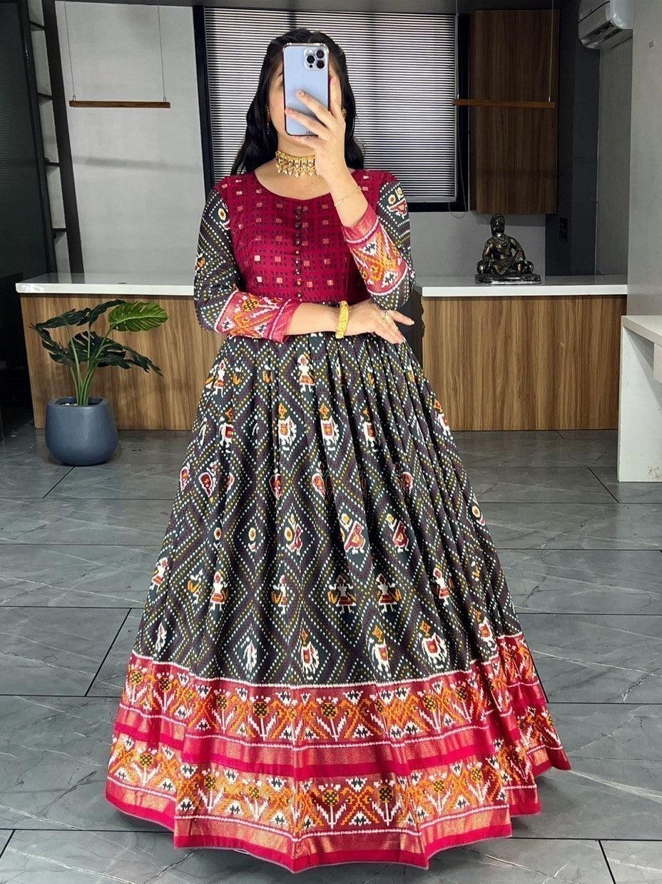 Incredible Grey Bandhani Printed Silk Events Wear Gown