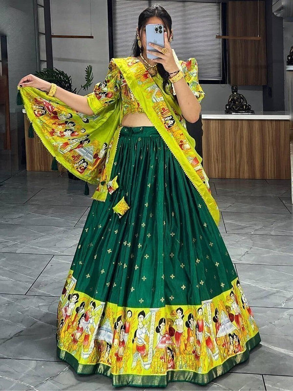 Splendid Green Digital Print Silk Traditional Lehenga Choli With Dupatta