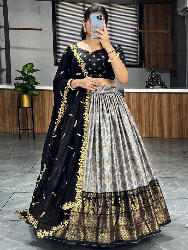 Alluring Grey Dolla Silk Bandhani Print Festive Wear Lehenga Choli
