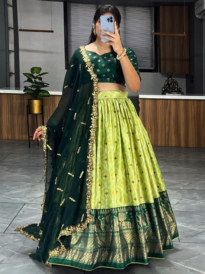 Lovely Light Green Dolla Silk Bandhani Print Lehenga Choli With Dupatta