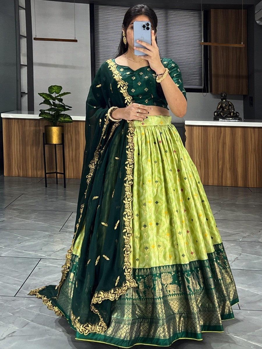 Lovely Light Green Dolla Silk Bandhani Print Lehenga Choli With Dupatta