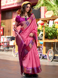Fabulous Pink Zari Weaving Banarasi Silk Event Wear Saree With Blouse