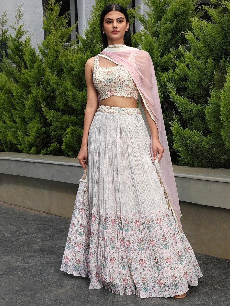 Splendid  Off-White Georgette Wedding Lehenga Choli