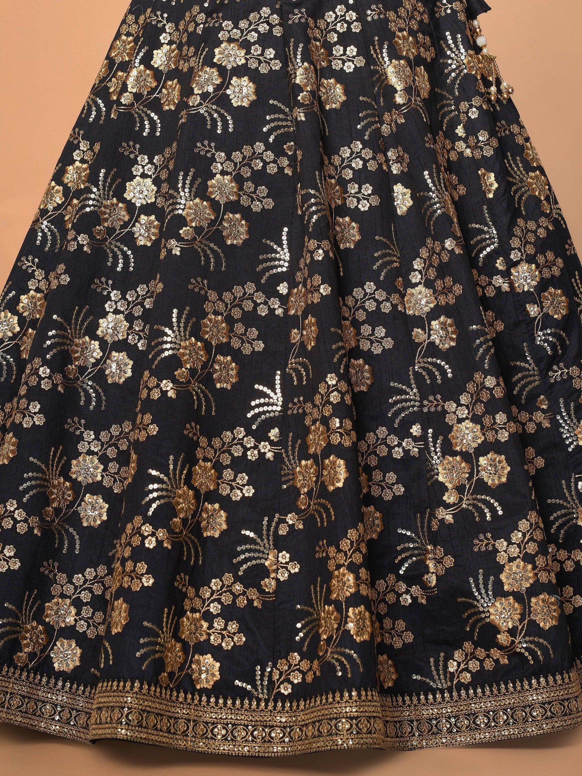 Hypnotic Black Colored Wedding Wear Embroidered Satin Lehenga Choli - Zeel Clothing
