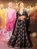 Hypnotic Black Colored Wedding Wear Embroidered Satin Lehenga Choli - Zeel Clothing