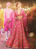 Hypnotic Pink Colored Wedding Wear Embroidered Satin Lehenga Choli - Zeel Clothing