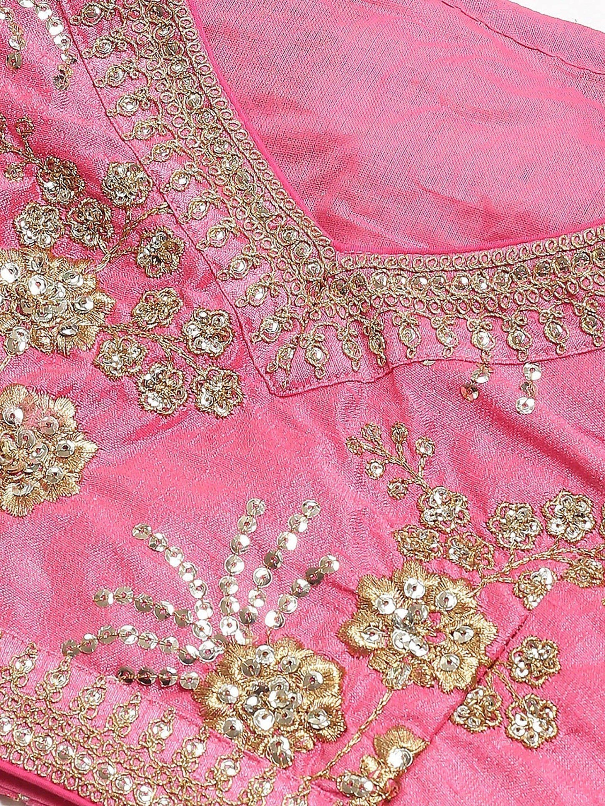 Hypnotic Pink Colored Wedding Wear Embroidered Satin Lehenga Choli - Zeel Clothing