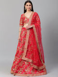 Hypnotic Red Colored Wedding Wear Embroidered Satin Lehenga Choli - Zeel Clothing