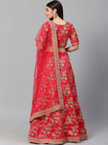 Hypnotic Red Colored Wedding Wear Embroidered Satin Lehenga Choli - Zeel Clothing