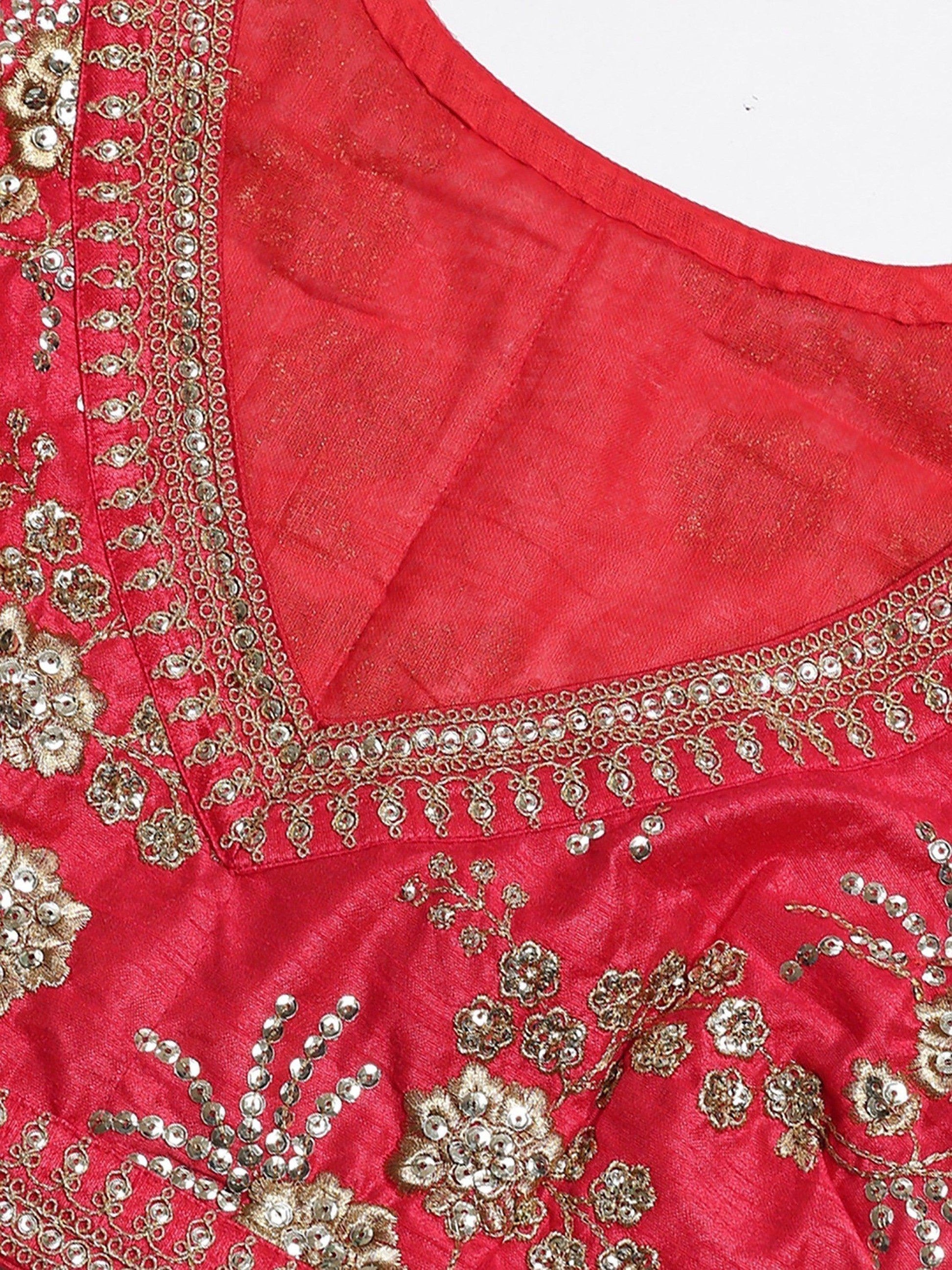 Hypnotic Red Colored Wedding Wear Embroidered Satin Lehenga Choli - Zeel Clothing