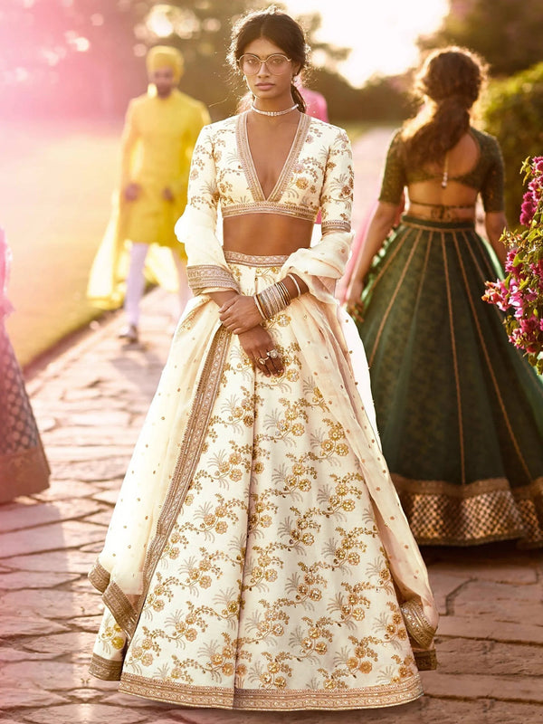 Hypnotic White Colored Wedding Wear Embroidered Satin Lehenga Choli