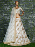 Hypnotic White Colored Wedding Wear Embroidered Satin Lehenga Choli - Zeel Clothing
