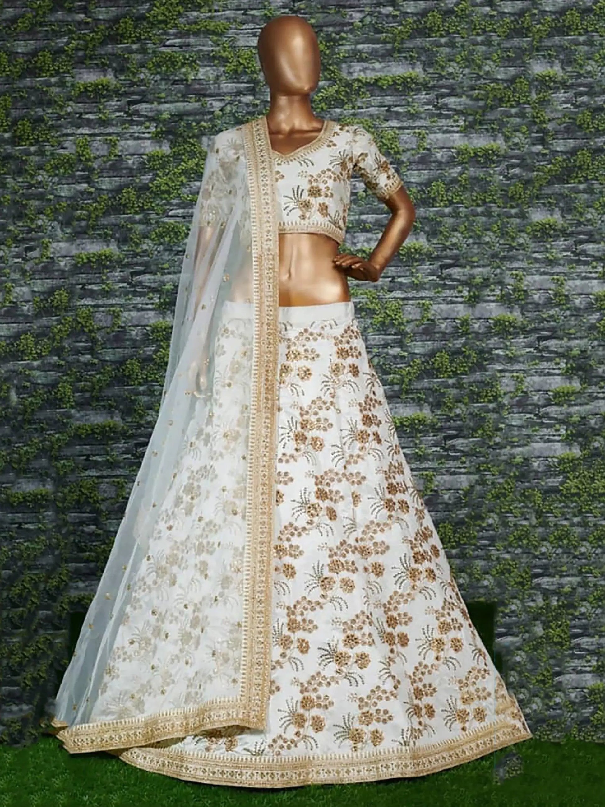 Hypnotic White Colored Wedding Wear Embroidered Satin Lehenga Choli - Zeel Clothing