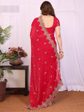 Beautiful Red Sequins Chiffon Wedding Wear Saree With Blouse