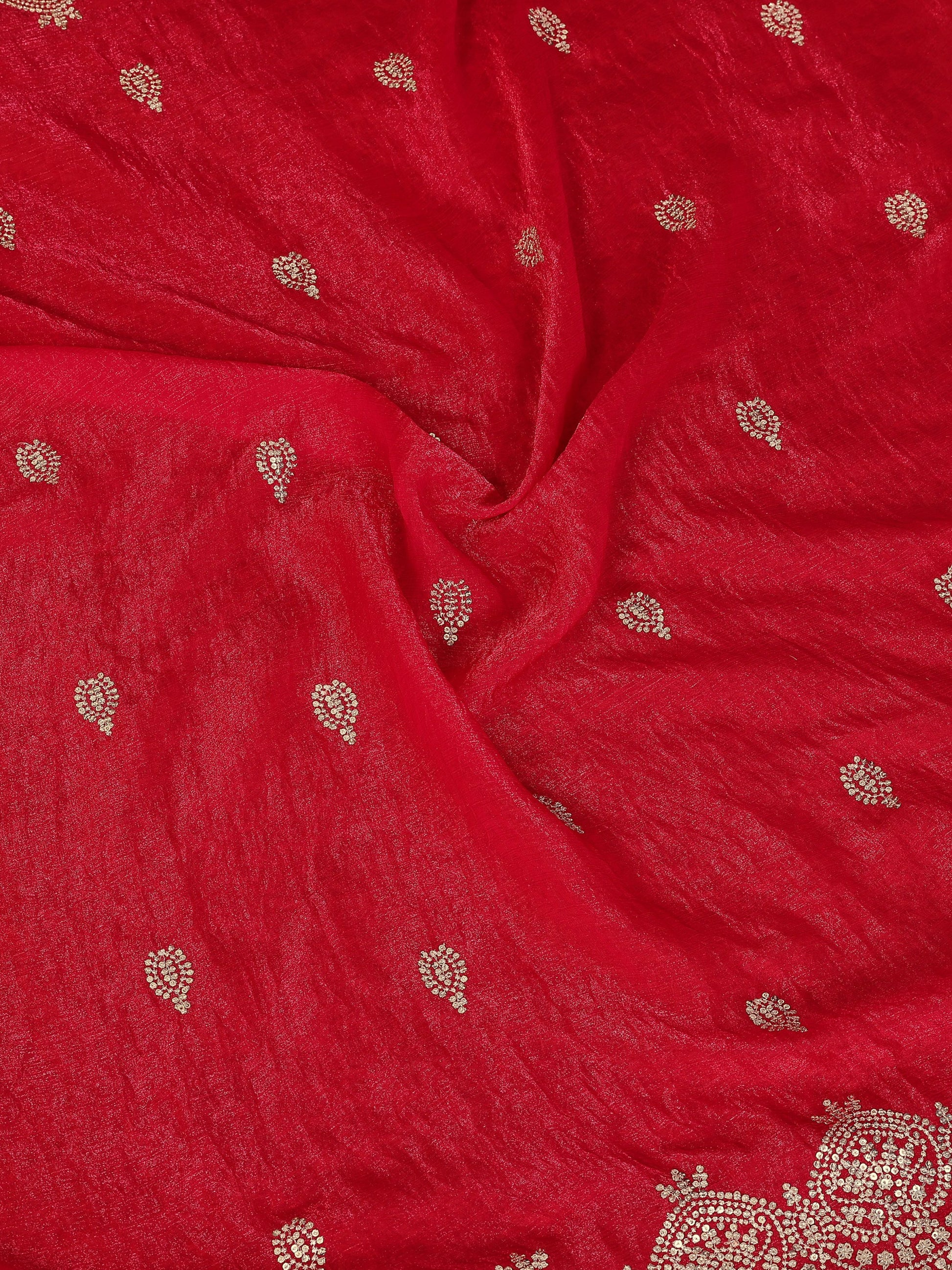 Beautiful Red Sequins Chiffon Wedding Wear Saree With Blouse