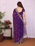 Elegant Purple Sequins Chiffon Traditional Saree With Blouse