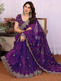 Elegant Purple Sequins Chiffon Traditional Saree With Blouse