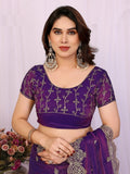 Elegant Purple Sequins Chiffon Traditional Saree With Blouse
