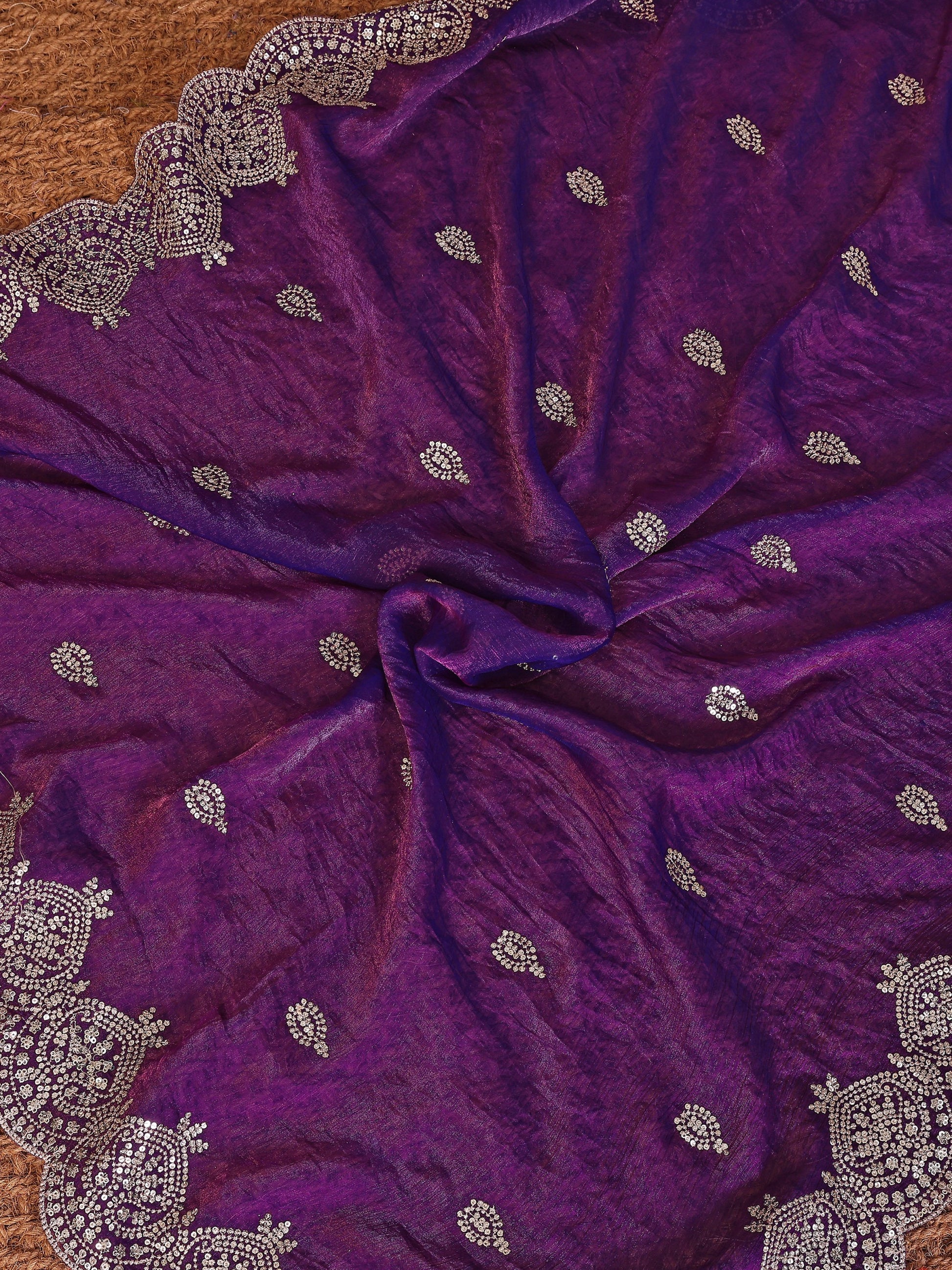 Elegant Purple Sequins Chiffon Traditional Saree With Blouse