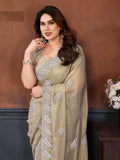 Excelled Ivory Embroidered Georgette Festive Wear Saree With Blouse