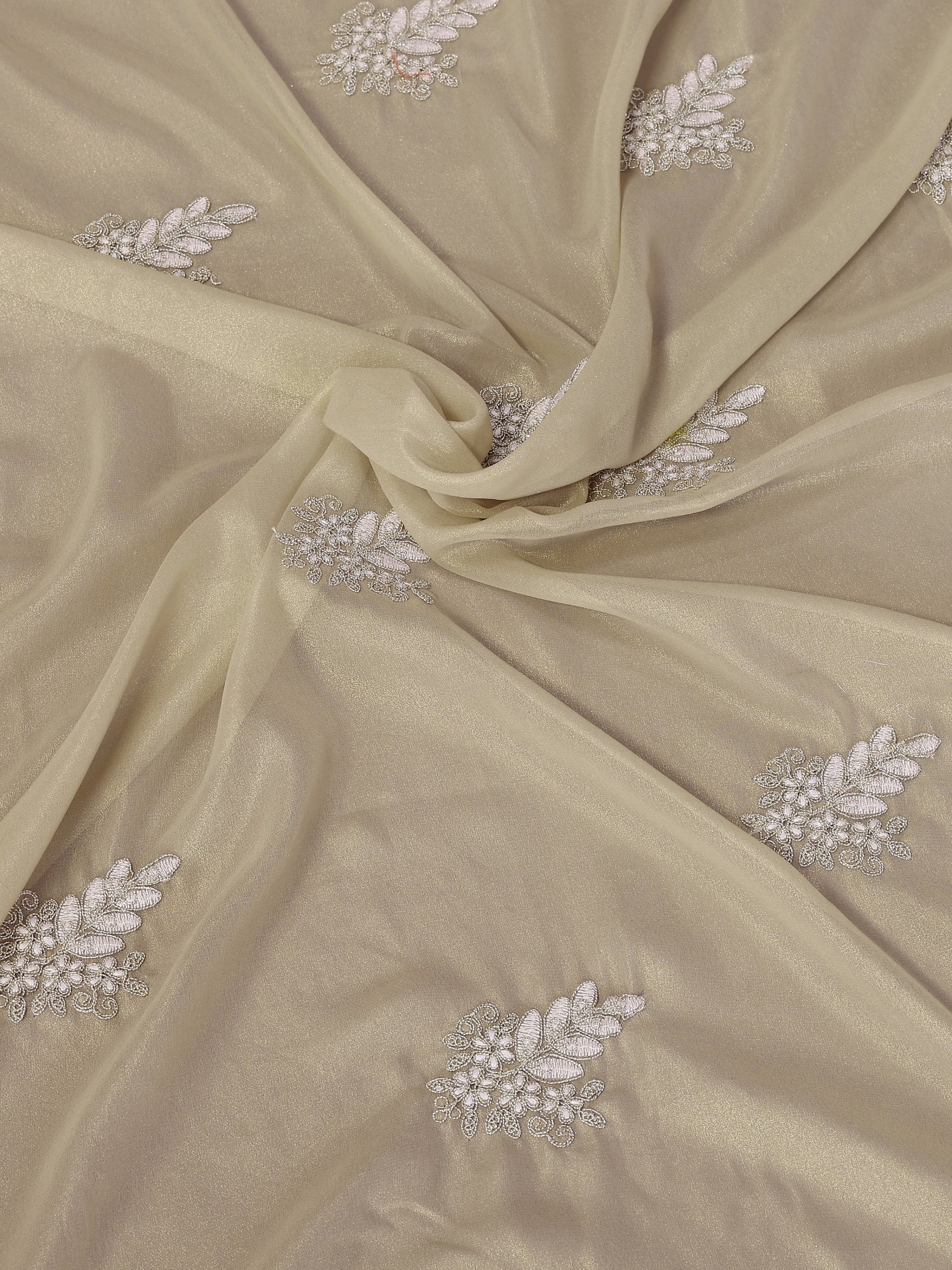 Excelled Ivory Embroidered Georgette Festive Wear Saree With Blouse