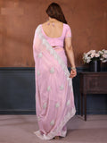 Precious Pink Thread Work Georgette Engagement Wear Saree With Blouse