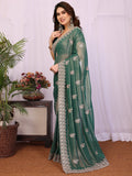 Magnetic Green Stone Work Georgette Mehendi Wear Saree With Blouse