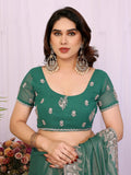 Magnetic Green Stone Work Georgette Mehendi Wear Saree With Blouse
