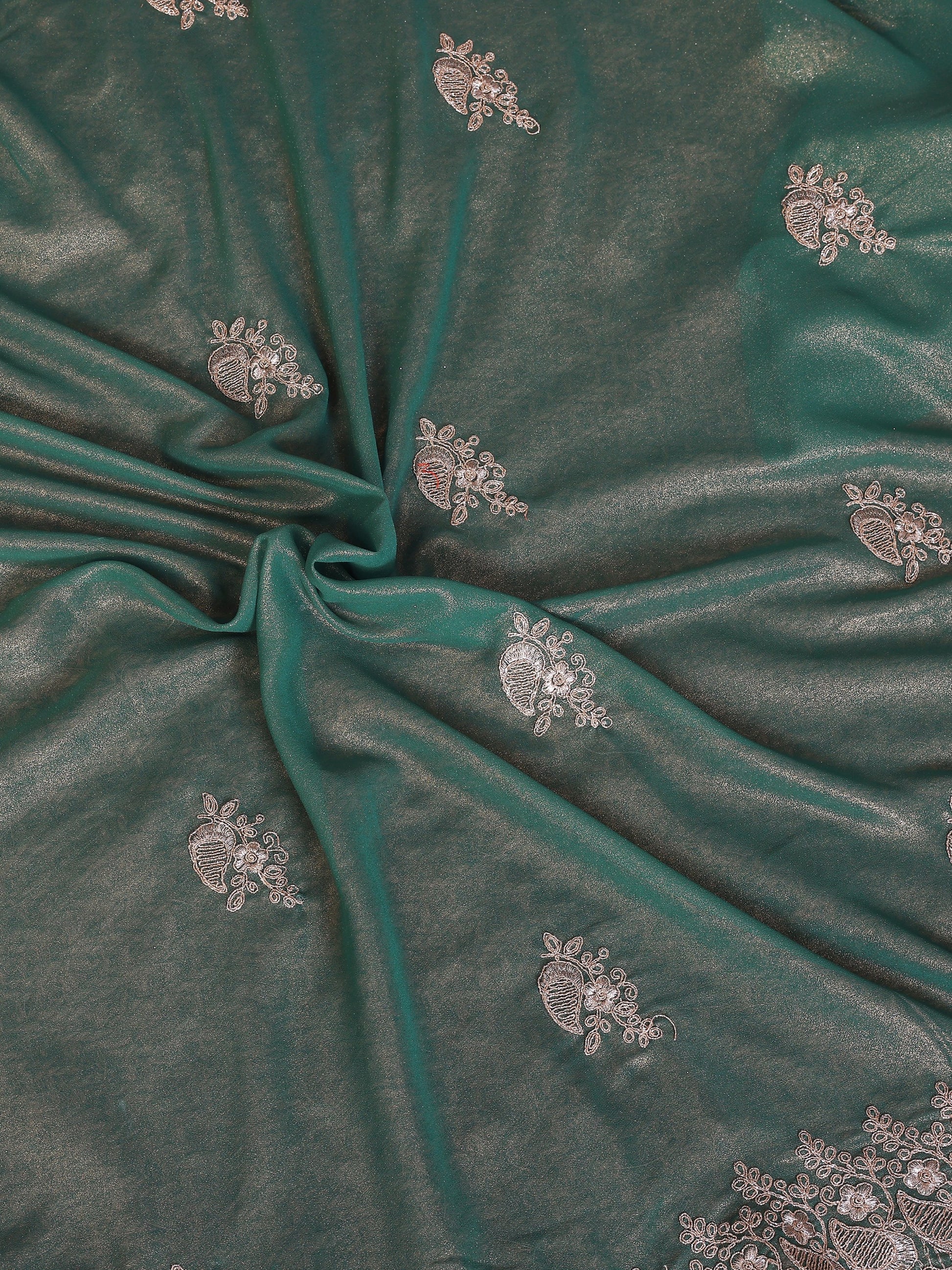 Magnetic Green Stone Work Georgette Mehendi Wear Saree With Blouse