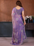 Alluring Purple Embroidered Chiffon Function Wear Saree With Blouse