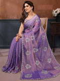 Alluring Purple Embroidered Chiffon Function Wear Saree With Blouse