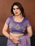 Alluring Purple Embroidered Chiffon Function Wear Saree With Blouse