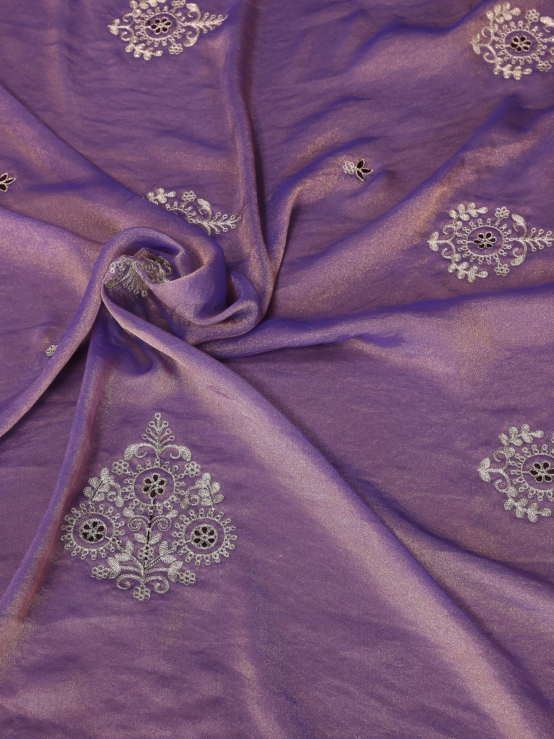 Alluring Purple Embroidered Chiffon Function Wear Saree With Blouse
