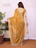 Superb Mustard Yellow Sequins Chiffon Haldi Wear Saree With Blouse